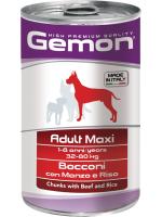 Gemon влажный корм для взрослых собак крупных пород, кусочки говядины с рисом (12шт в уп)