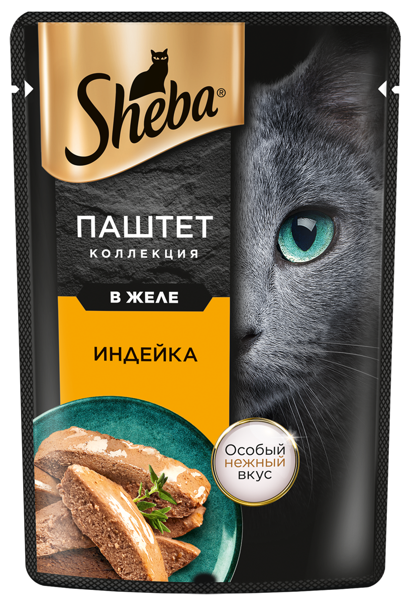 Sheba влажный корм для кошек, нежный паштет в желе, с индейкой (75 г)