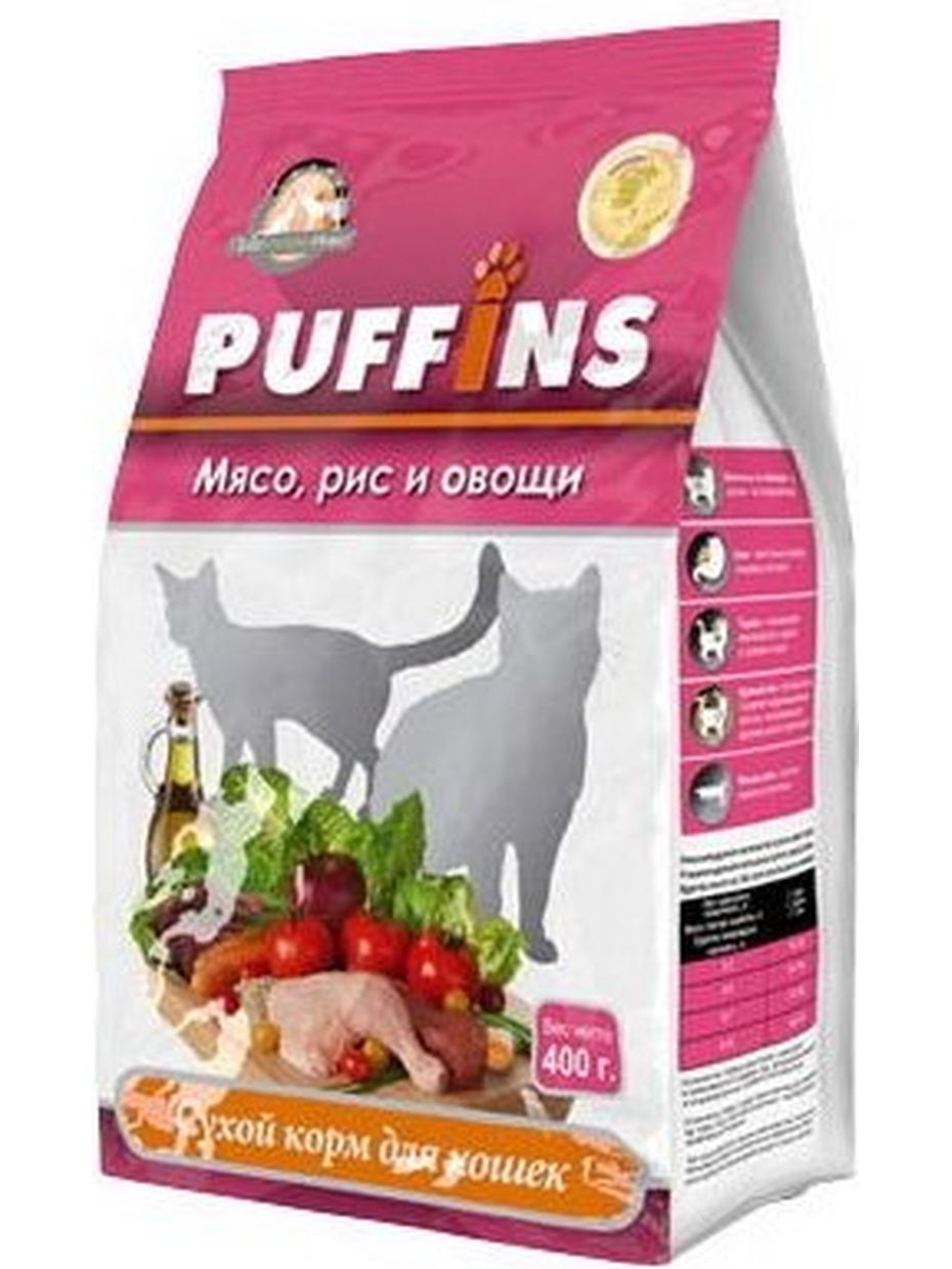 Puffins корм для кошек, Мясо, рис и овощи (400 гр)