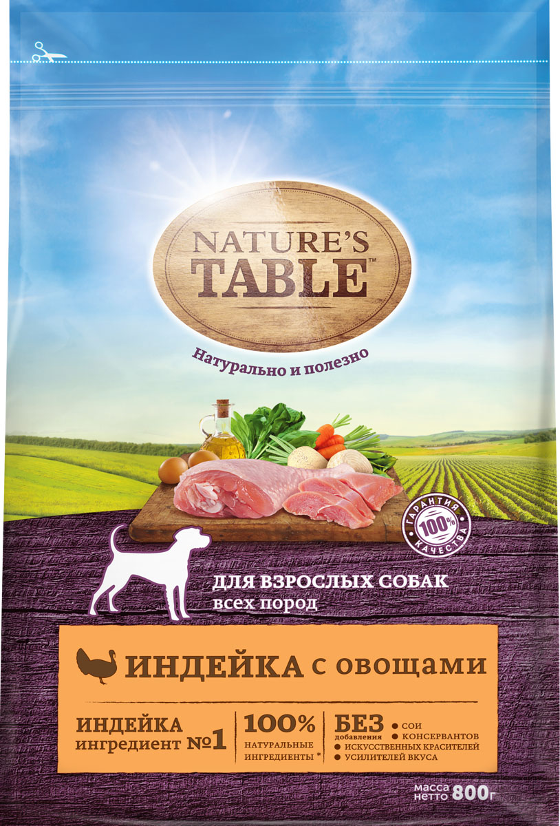 Nature`s Table корм для взрослых собак всех пород, индейка с овощами (800 гр)