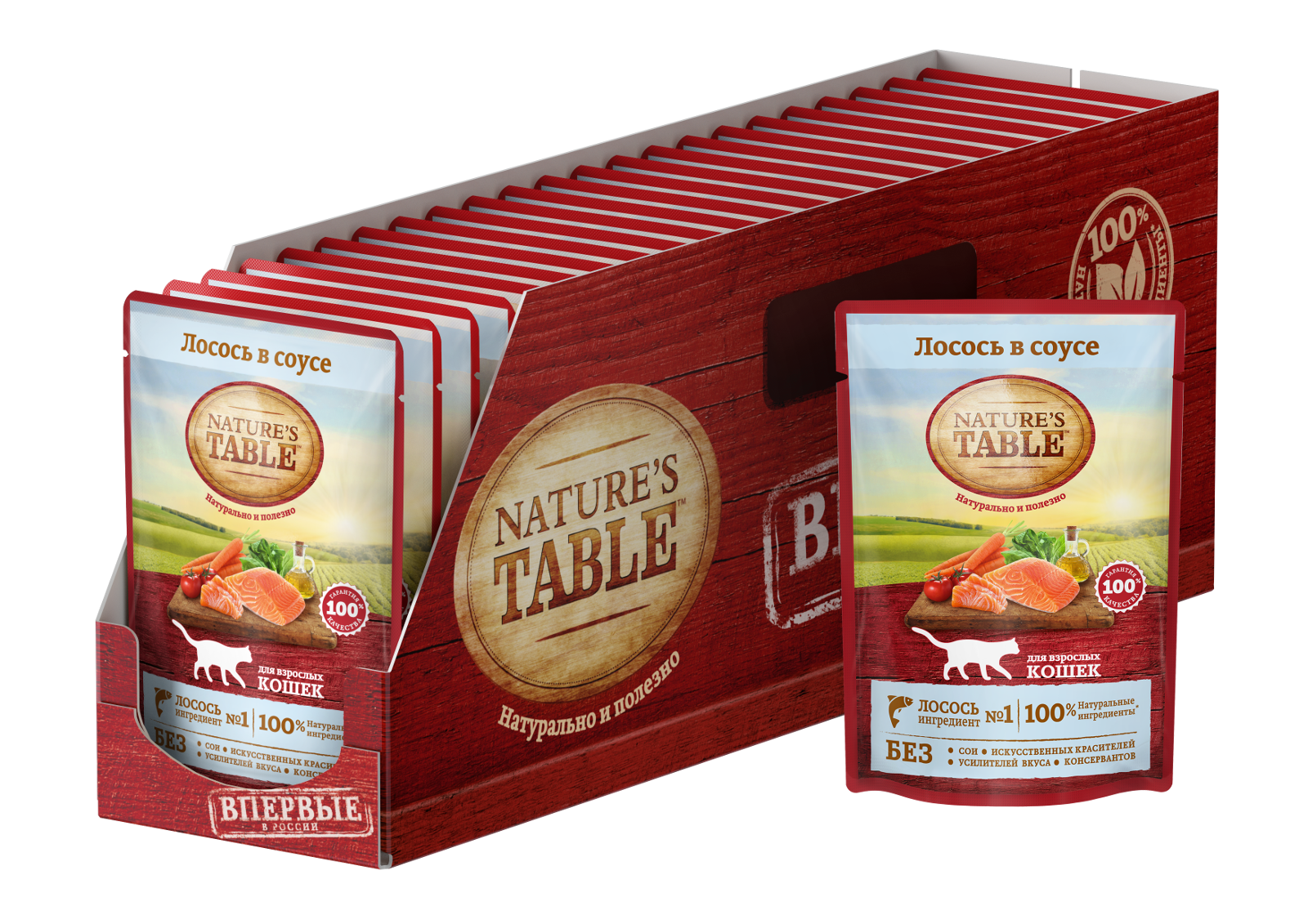 Nature’s Table влажный корм для взрослых кошек всех пород, лосось в cоусе (24шт в уп) (85 гр)