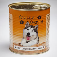 Собачье Счастье консервы для взрослых собак всех пород, птица и потрошки в желе