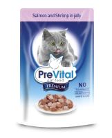Prevital консервы для взрослых кошек всех пород, с лососем креветками в желе