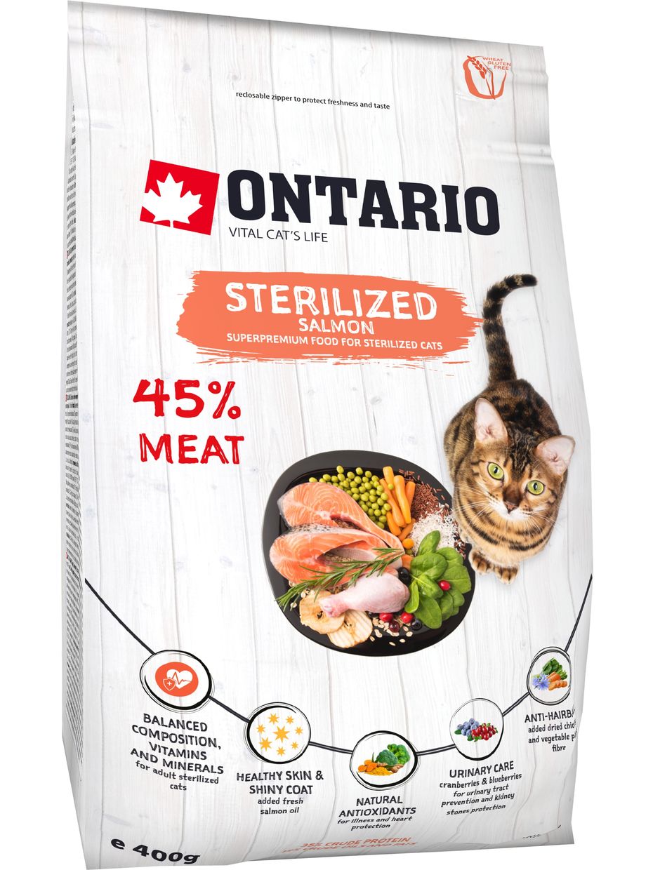 Ontario корм для стерилизованных кошек, с лососем (400 гр)