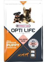 Opti Life корм для щенков с чувствительной кожей, лосось и рис