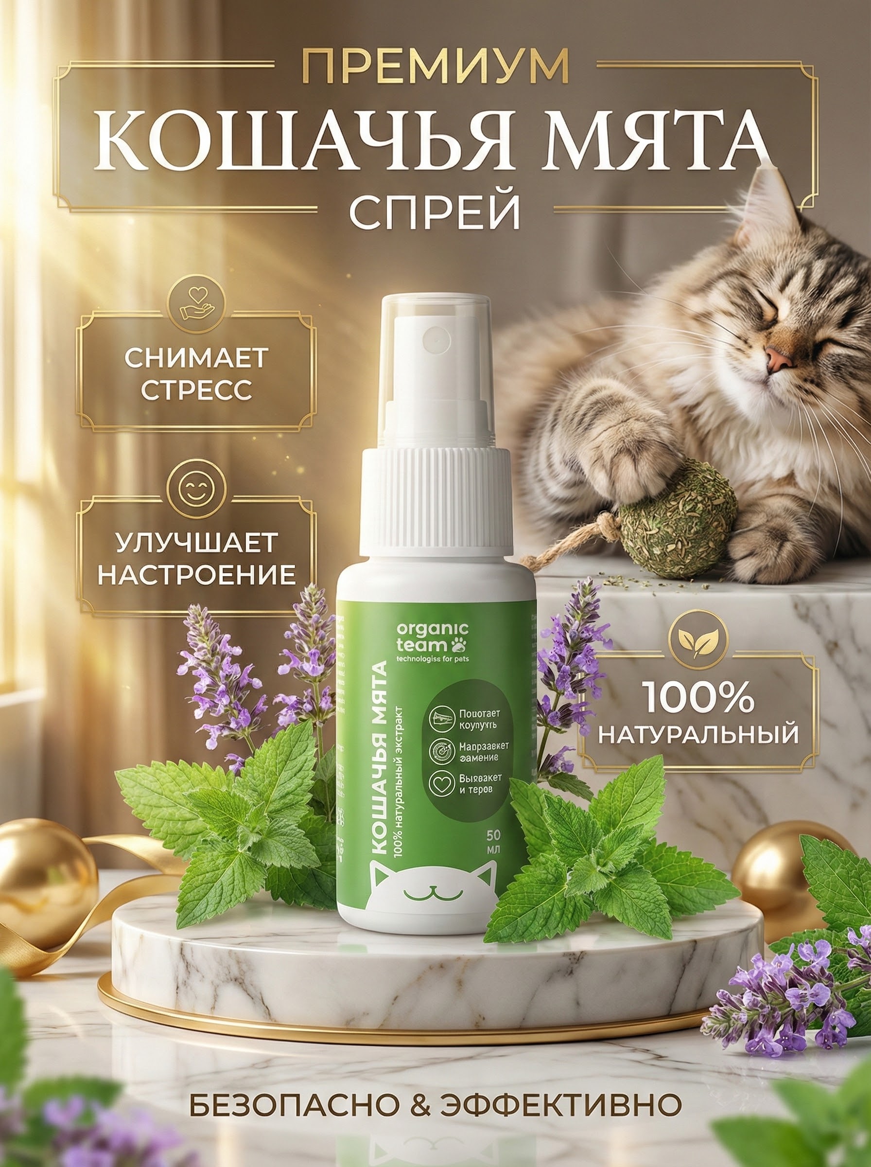 Organic Team спрей для кошек, экстракт мяты кошачьей (50 мл)