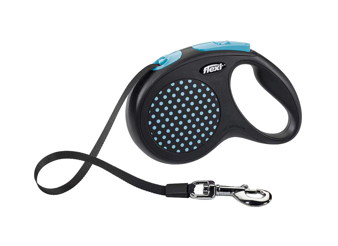 Flexi Design рулетка-ремень (L (до 50 кг), черный/голубой горох)
