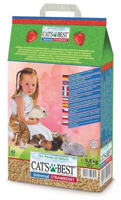 Cats Best Universal Клубника Древесный впитывающий ароматизированный наполнитель
