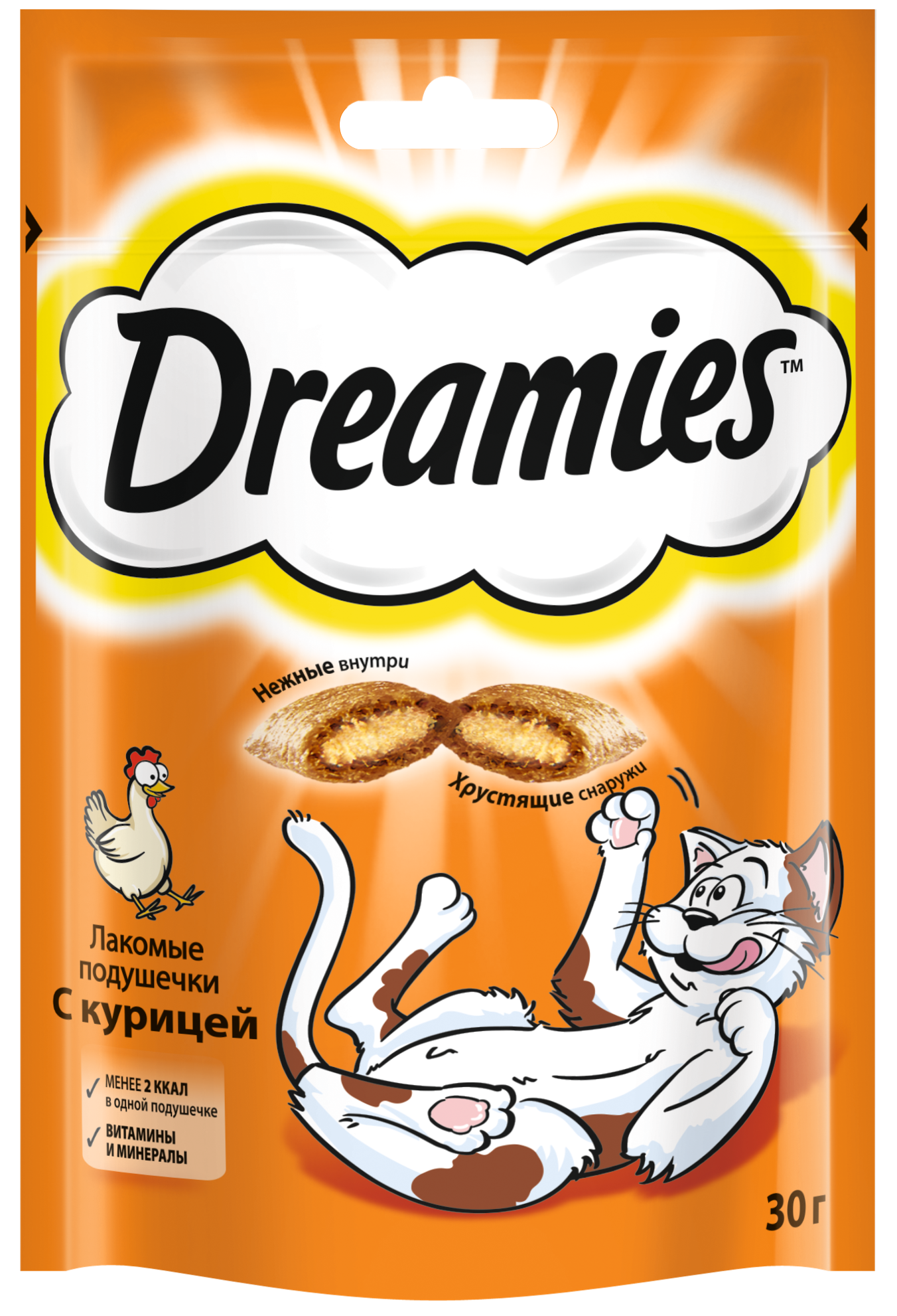 Dreamies лакомство для кошек, подушечки c курицей (10шт в уп) (30 гр)