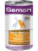 Gemon влажный корм для взрослых собак средних пород, кусочки курицы и индейки (12шт в уп)