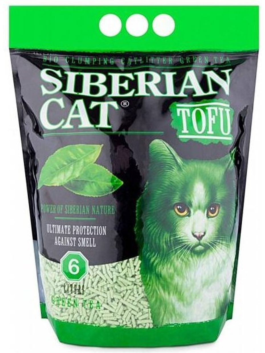 Сибирская кошка TOFU комкующийся соевый наполнитель для кошачьих туалетов, зеленый чай (6 л)