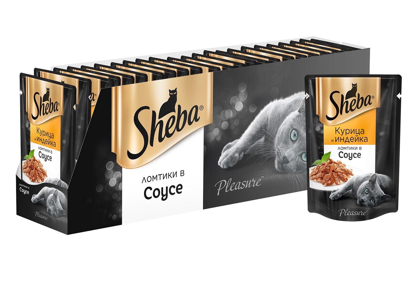 Sheba Pleasure влажный корм для взрослых кошек всех пород, курица и индейка (24шт в уп) (85 гр)