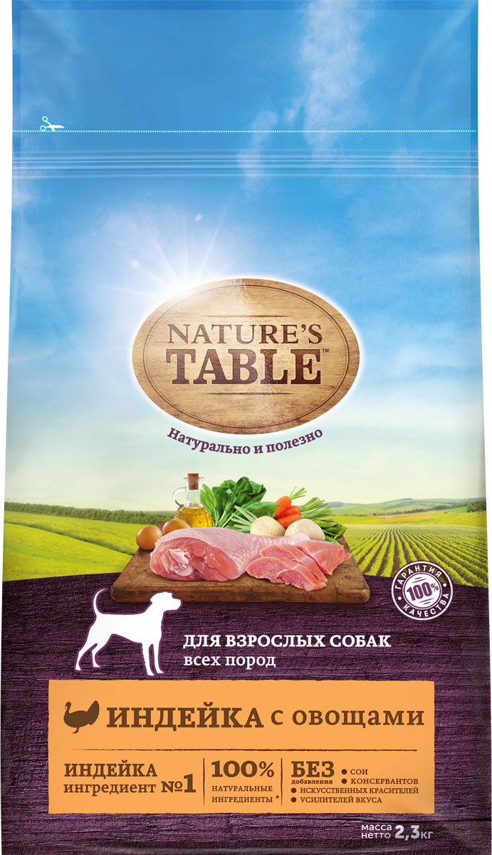 Nature`s Table корм для взрослых собак всех пород, индейка с овощами (2,3 кг)
