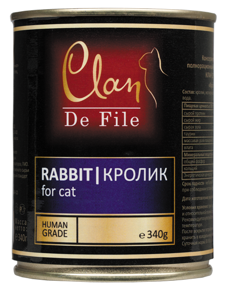 Clan De File консервы для взрослых собак всех пород,  Кролик