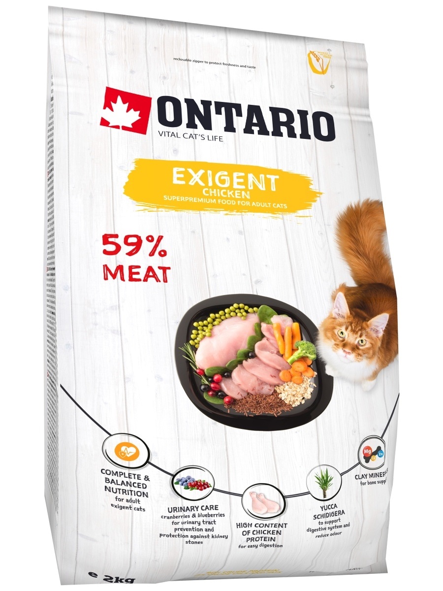 Ontario корм для требовательных кошек, с курицей 2 кг