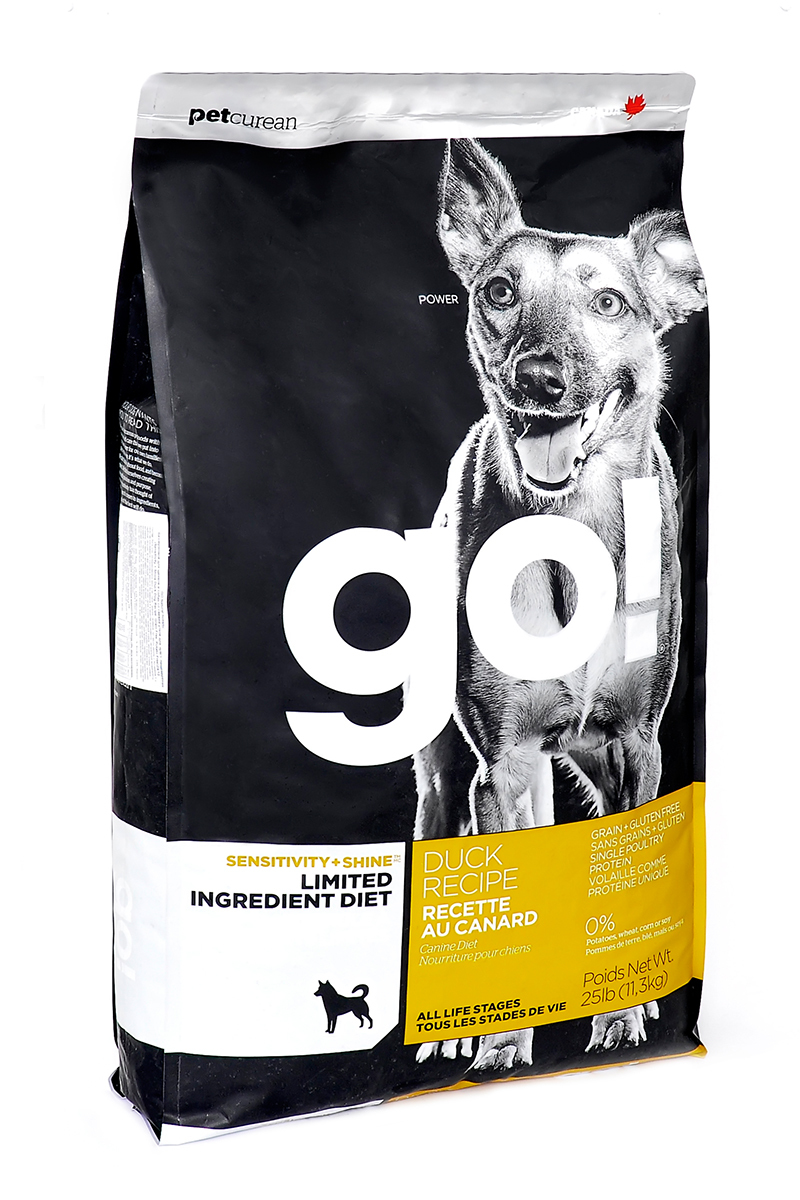 GO! Корм для щенков и взрослых собак всех пород, деликатное пищеварение, свежая утка