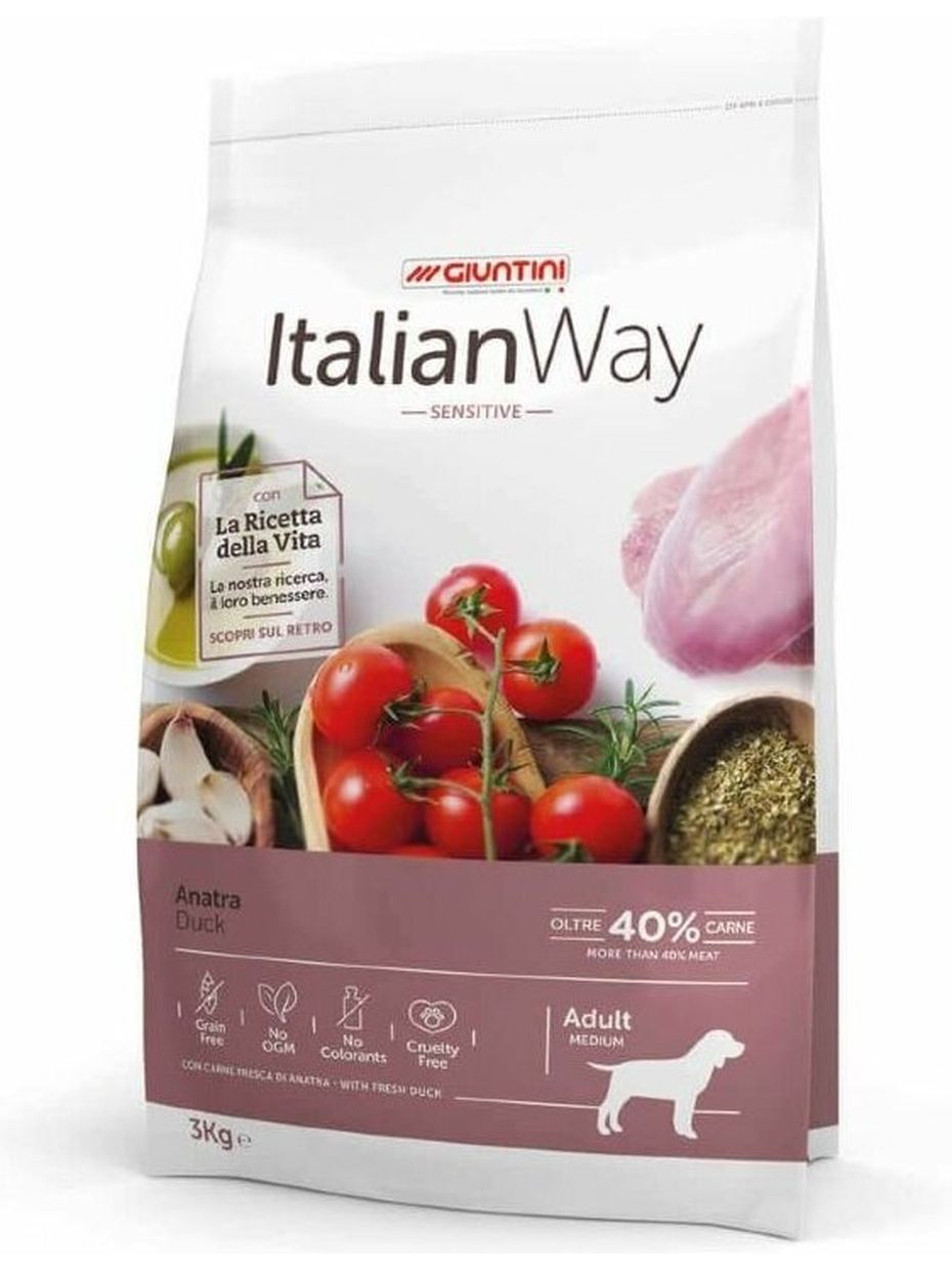 Italian Way корм для собак средних пород, беззерновой, при чувствительном пищеварении, утка (3 кг)