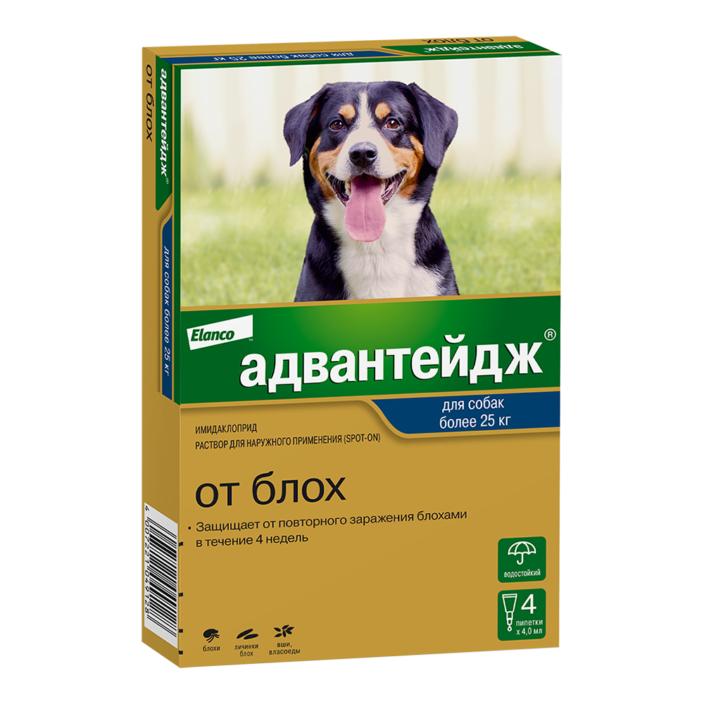 Elanco Адвантейдж капли для щенков и собак более 25 кг, от блох, вшей и  власоедов — купить по доступной цене с доставкой