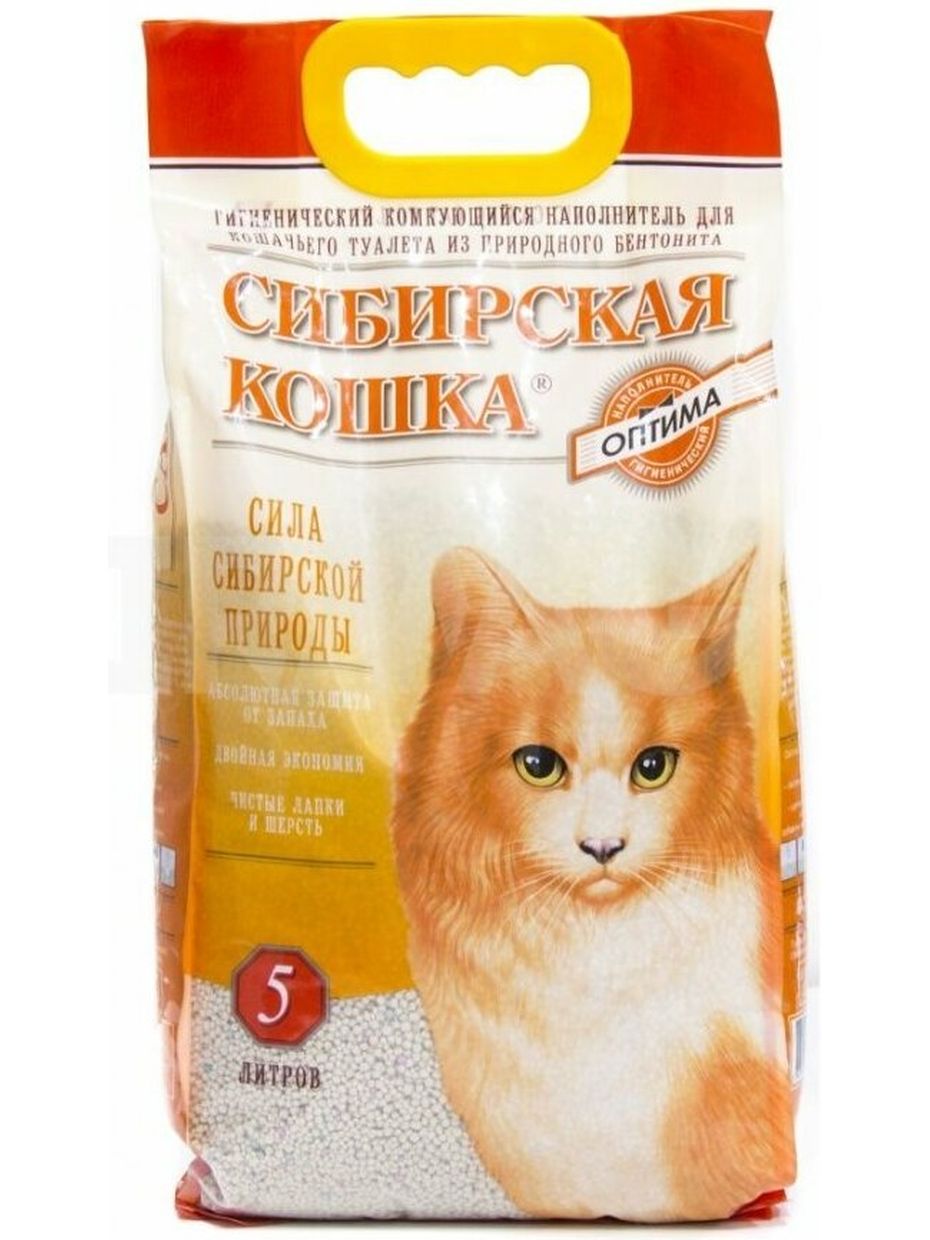 Сибирская кошка Оптима комкующийся глиняный наполнитель для кошачьих туалетов / 5 л