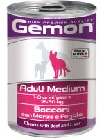 Gemon влажный корм для взрослых собак средних пород, говядина с печенью (24шт в уп)