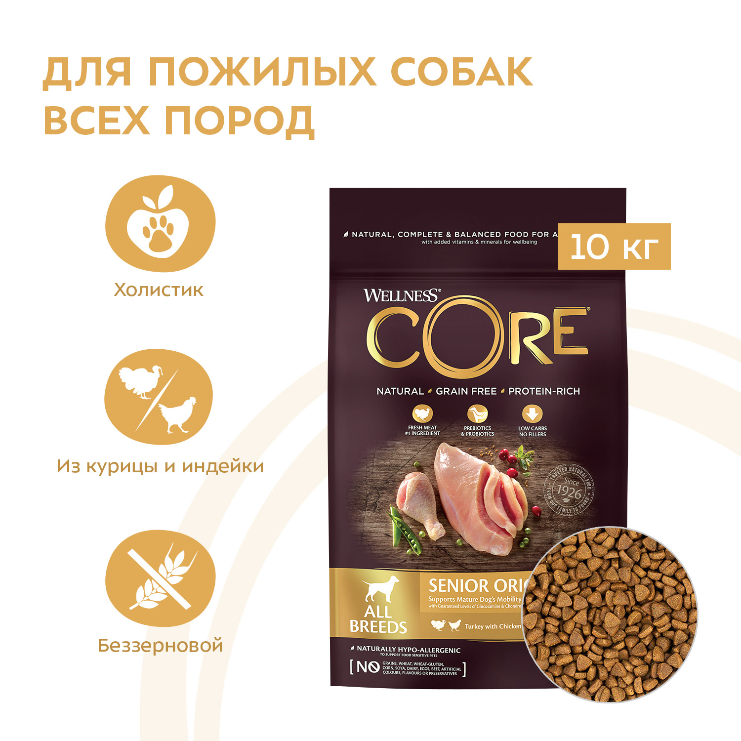 CORE корм для пожилых собак всех пород, индейка и курица (10 кг)