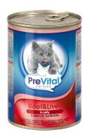 Prevital консервы для взрослых кошек всех пород, с говядиной и печенью в желе