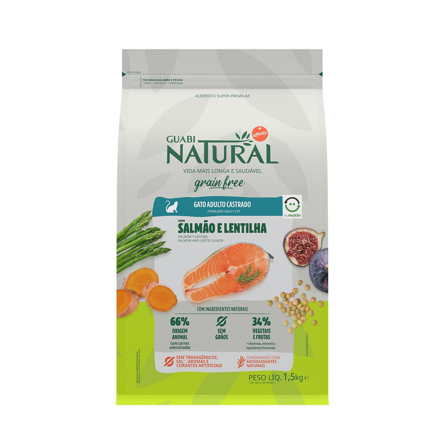 Guabi Natural корм для стерилизованных кошек, беззерновой, лосось и чечевица (1,5 кг)