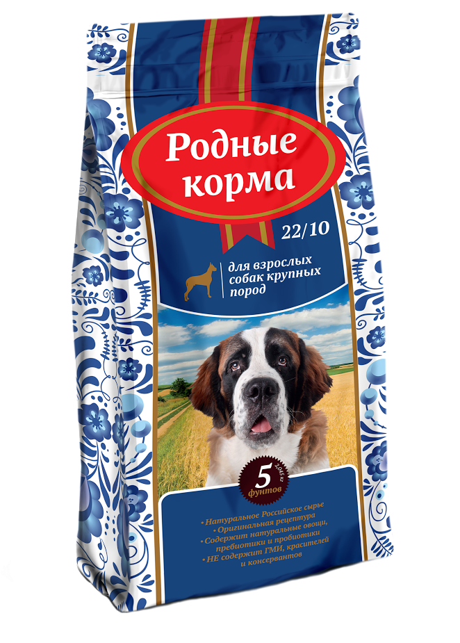 Родные Корма сухой корм для взрослых собак крупных пород, курица