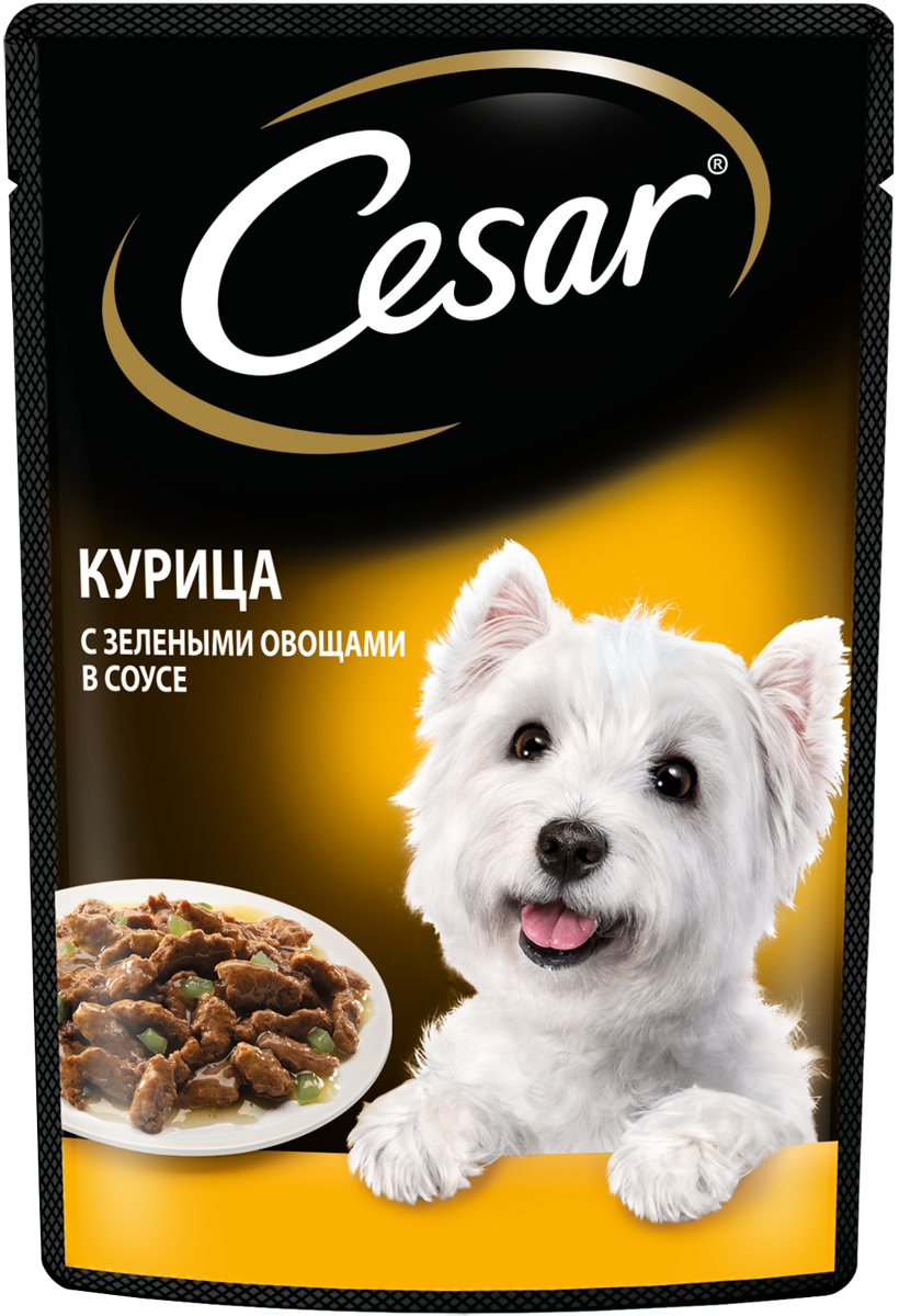 Cesar влажный корм для взрослых собак всех пород, с курицей и зелёными овощами (28шт в уп) / 85 гр