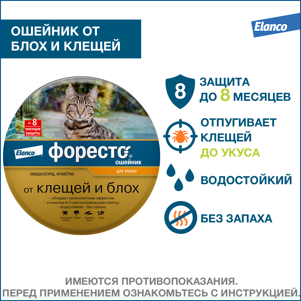 Elanco Форесто ошейник для котят и кошек, от клещей и блох — купить по  доступной цене с доставкой