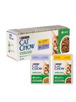 Cat Chow Sterilised мультипак для взрослых стерилизованных кошек 2 вкуса, курица, ягненок