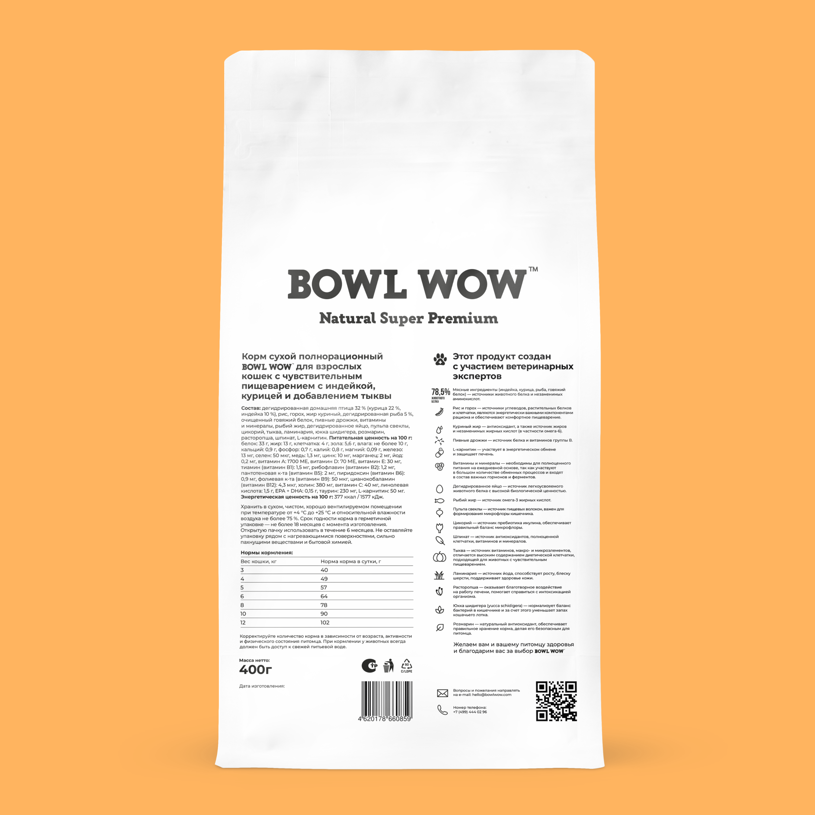 Bowl Wow корм для кошек, с чувствительным пищеварением, с индейкой, курицей  и добавлением тыквы — купить по доступной цене с доставкой