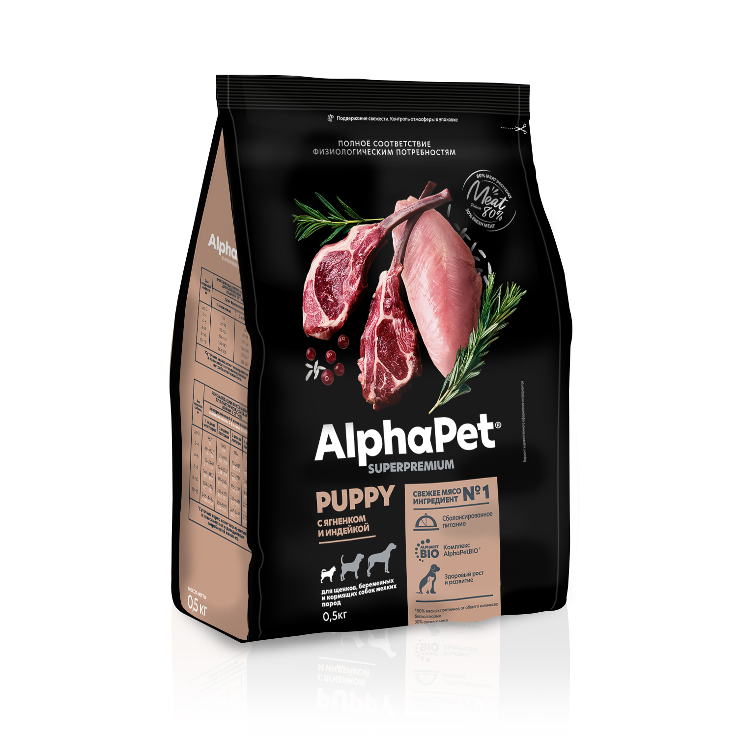 AlphaPet корм для щенков малых пород, с ягненком и индейкой (500 гр)