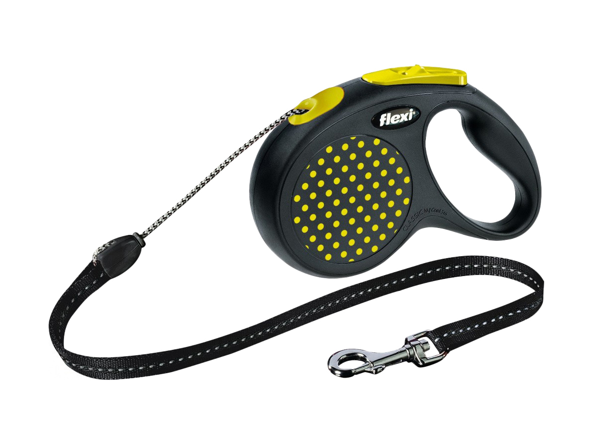 Flexi Design рулетка-трос (M (до 20 кг), черный/желтый горох)