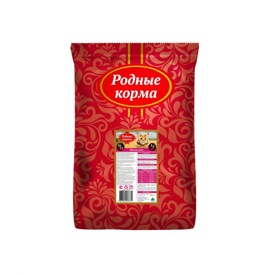Родные Корма сухой корм для взрослых кошек всех пород, мясное рагу