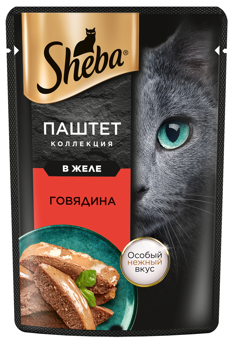 Sheba влажный корм для кошек, паштет с говядиной в желе, в паучах - 75 г