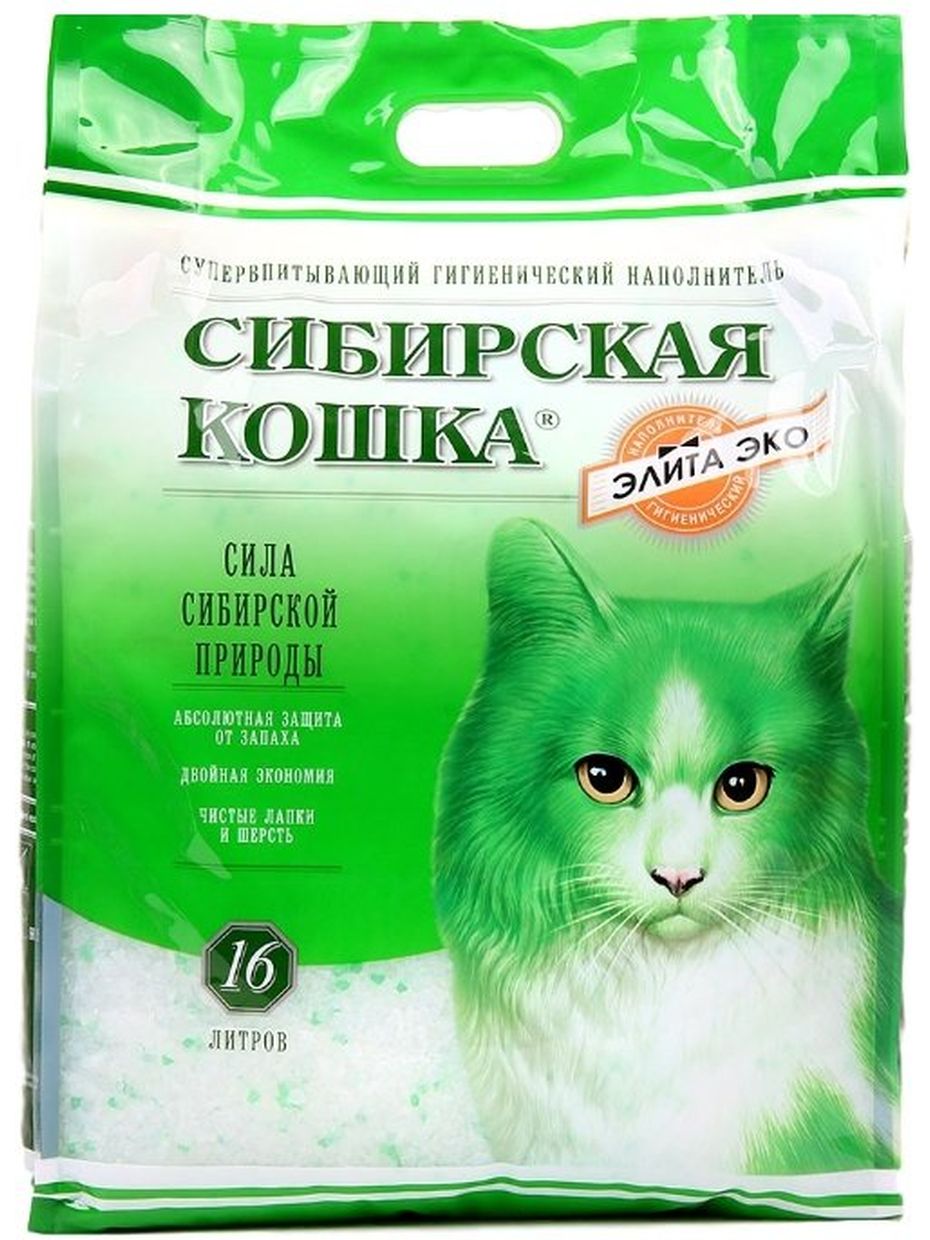 Сибирская кошка Элита Эко впитывающий силикагелевый наполнитель для кошачьих туалетов (16 л)
