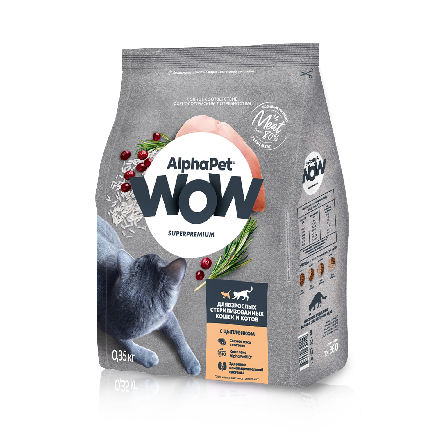 AlphaPet WOW корм для стерилизованных кошек, c цыпленком (350 гр)