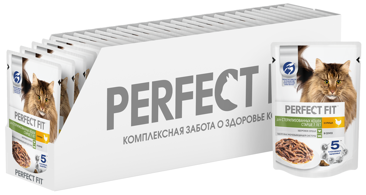 Perfect Fit влажный корм для пожилых стерилизованных кошек всех пород, курица в соусе (28шт в уп) (75 гр)