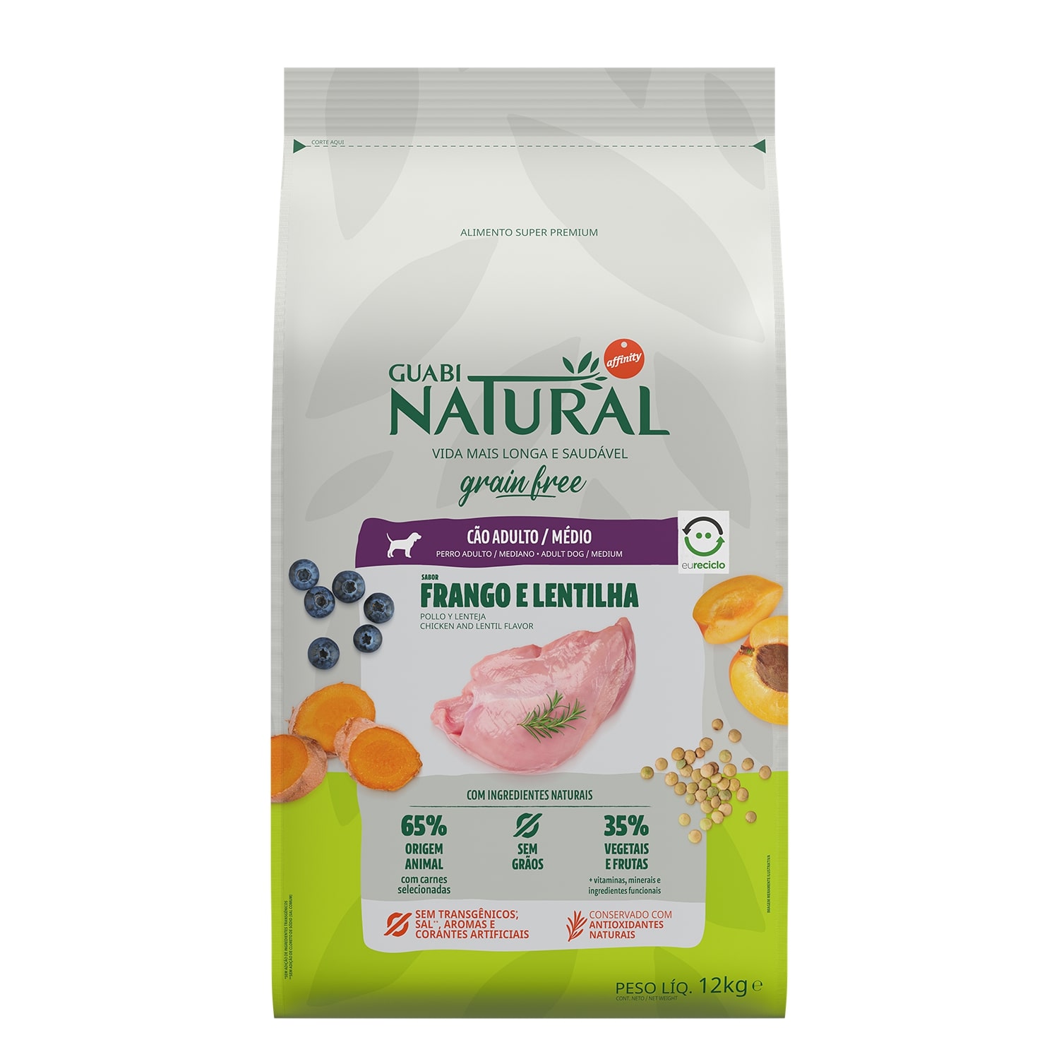 Guabi Natural корм для собак средних пород, беззерновой, цыпленок и чечевица (12 кг)