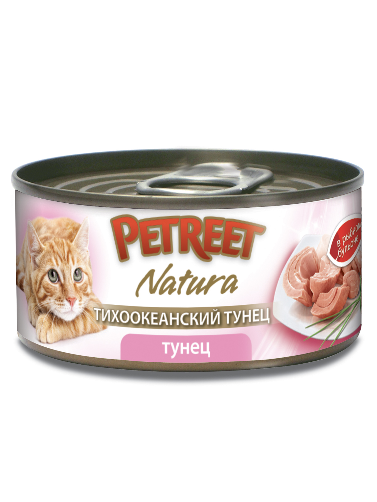 Petreet влажный корм для взрослых кошек всех пород, кусочки тихоокеанского тунца в рыбном бульоне (70 гр)