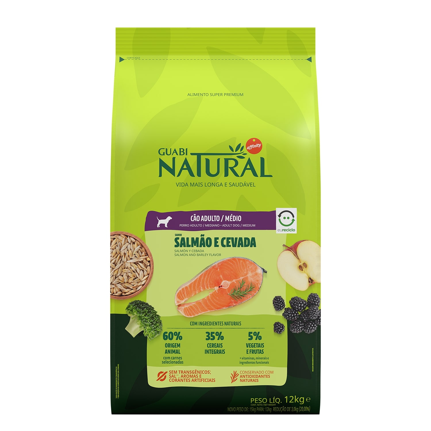 Guabi Natural корм для собак средних пород, лосось и ячмень (12 кг)