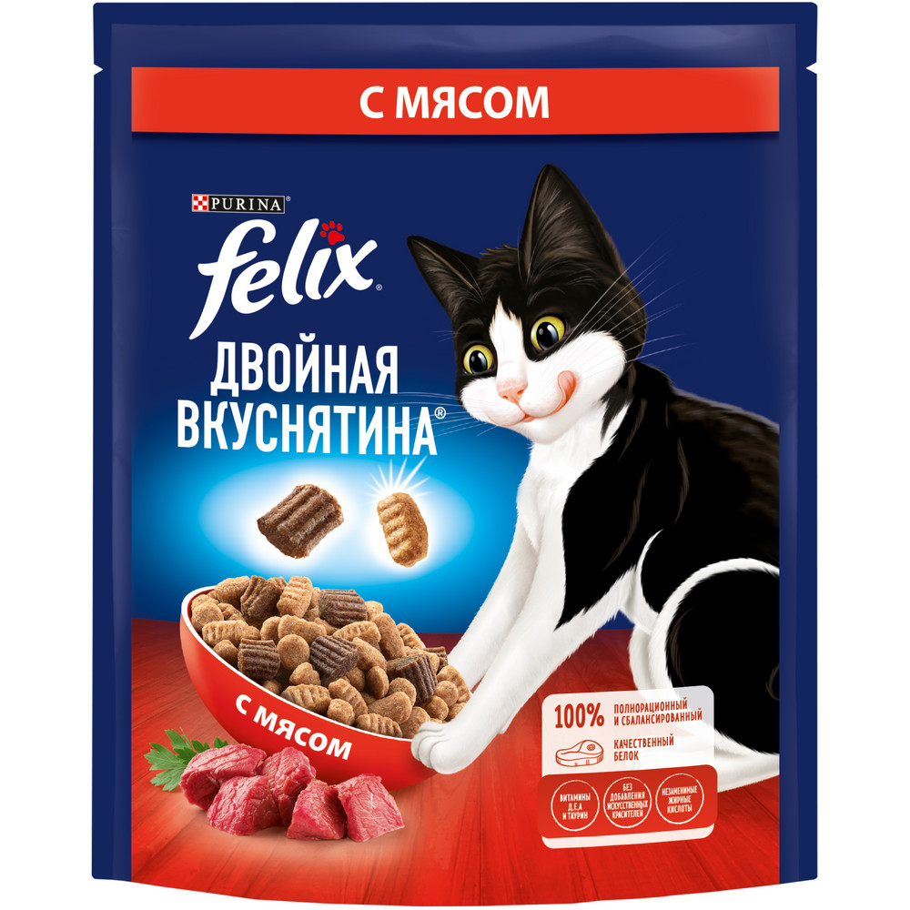 Felix Двойная Вкуснятина корм для взрослых кошек всех пород, мясо (200 гр)