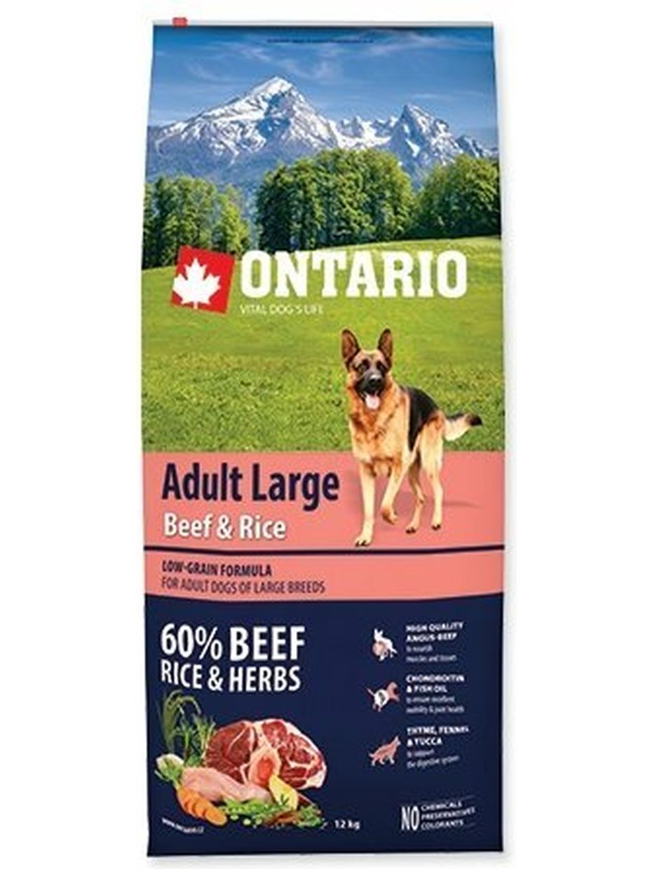 Ontario корм для собак крупных пород, говядина, с рисом (12 кг)