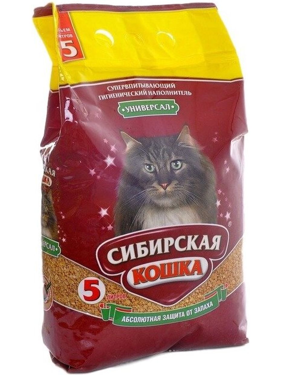 Сибирская кошка Универсал впитывающий минеральный наполнитель для кошачьих туалетов (5 л)