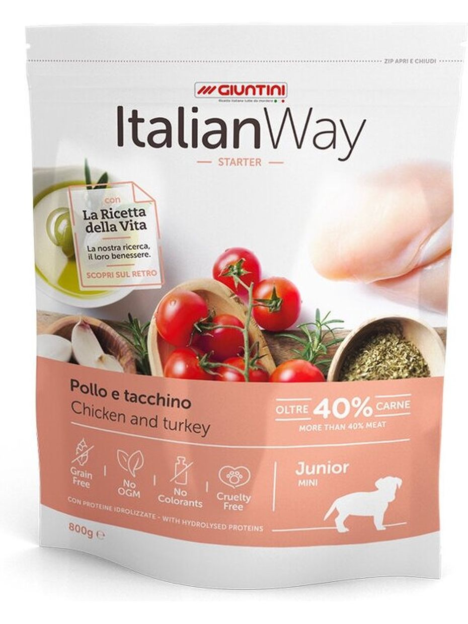 Italian Way корм для щенков мелких пород, беззерновой, гипоаллергенный, курица, индейка (1,5 кг)