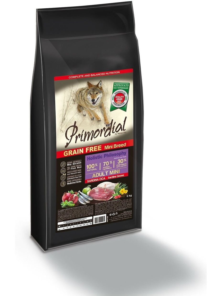 Primordial корм для собак мелких пород, беззерновой, сардина, гусь (6 кг)