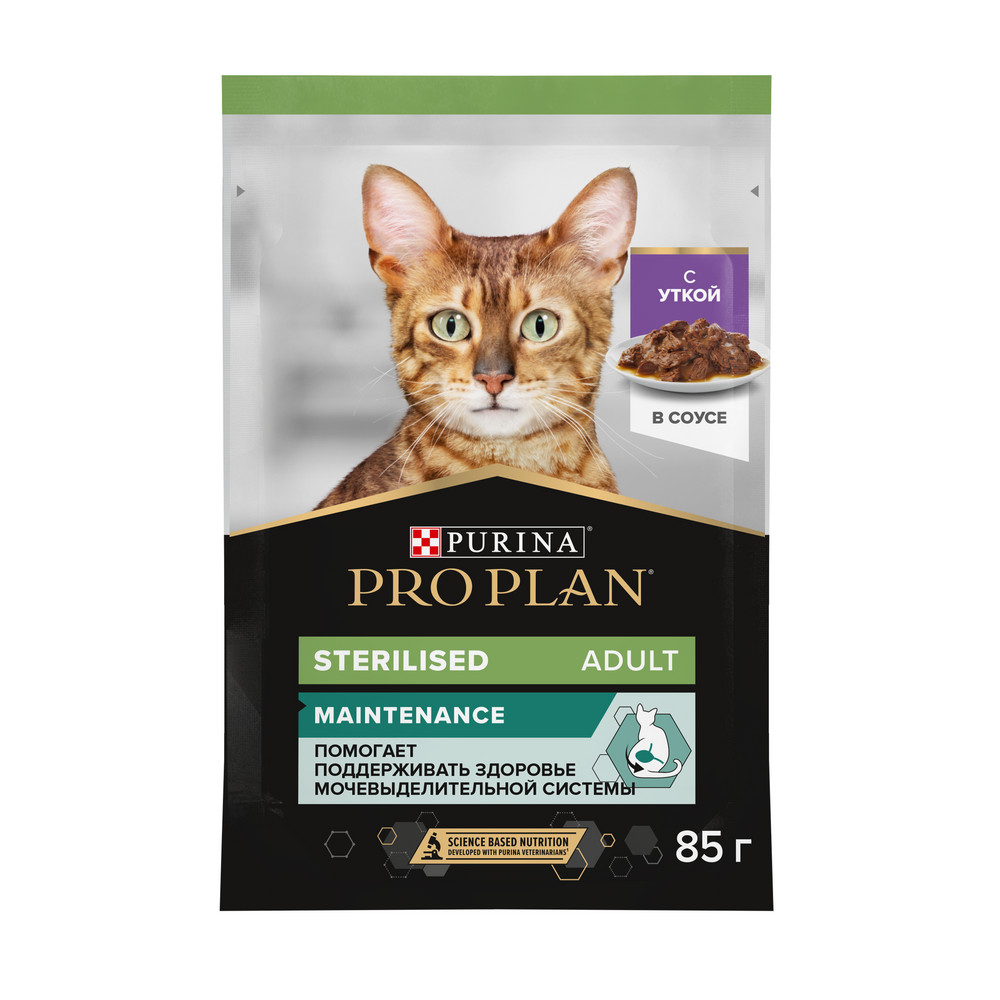 Pro Plan Nutrisavour Sterilised влажный корм для стерилизованных кошек, с уткой в соусе, 85 г.