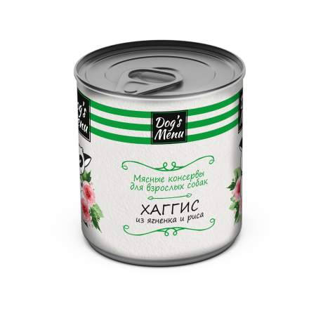 Dog`s Menu консервы для взрослых собак всех пород, хаггис из ягненка и риса
