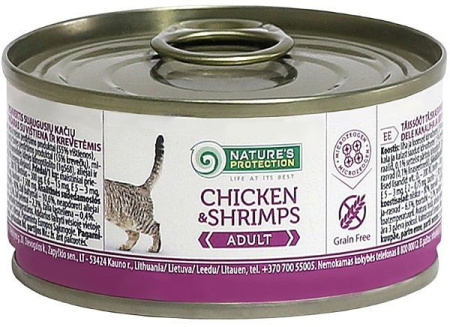 Nature’s Protection влажный корм для взрослых кошек всех пород, курица и креветки